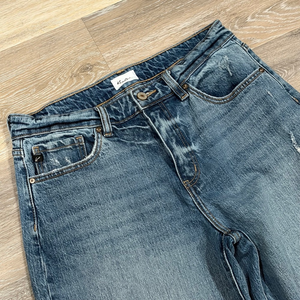KanCan High Rise Wide Leg Cuffed Distressed Jeans Medium Wash 11/29